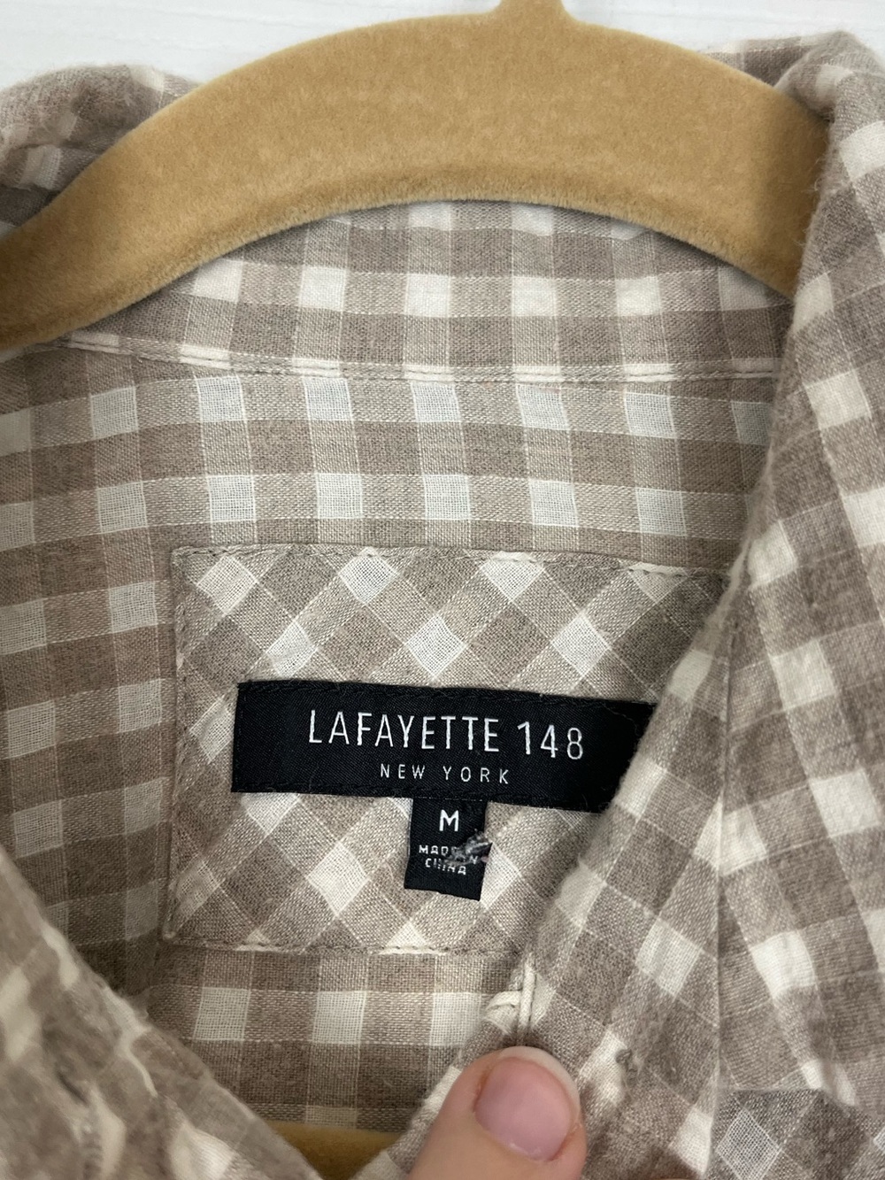 Lafayette 148 Cotton Linen Wool Blend Gingham Plaid Button Up Shirt Sz M - Picture 5 of 8